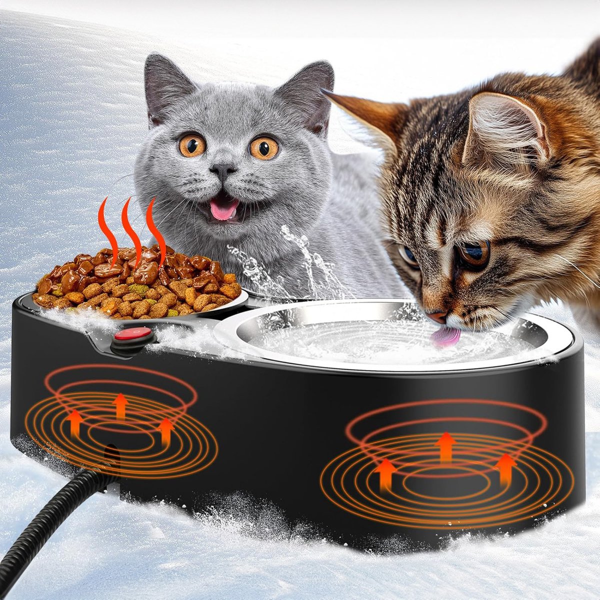 PetNF Thermostatic Heated Double Cat Bowl, 2-cup