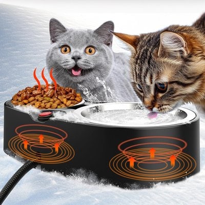 PetNF PetNF Thermostatic Heated Double Cat Bowl, 2-cup