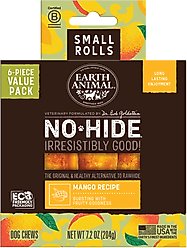 Earth Animal No-Hide Small Rolls Long Lasting Natural Rawhide Alternative Mango Vegetarian Recipe Chew Dog Treat, 6 count