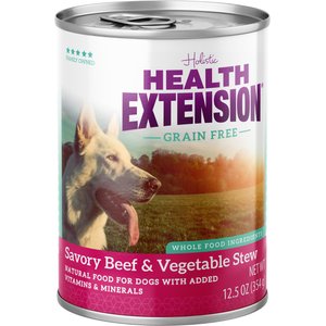 Health Extension Grain-Free Savory Beef Stew Wet Dog Food, 12.5-oz can, case of 12