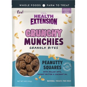 Health Extension Crunchy Munchies Granola Bites Peanutty Squares Dog Treats, 5-oz bag