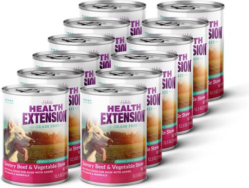 Show full view: Health Extension Grain-Free Savory Beef Stew Wet Dog Food, 12.5-oz can, case of 12 slide 5 of 9