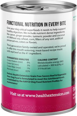 Show full view: Health Extension Grain-Free Savory Beef Stew Wet Dog Food, 12.5-oz can, case of 12 slide 4 of 9