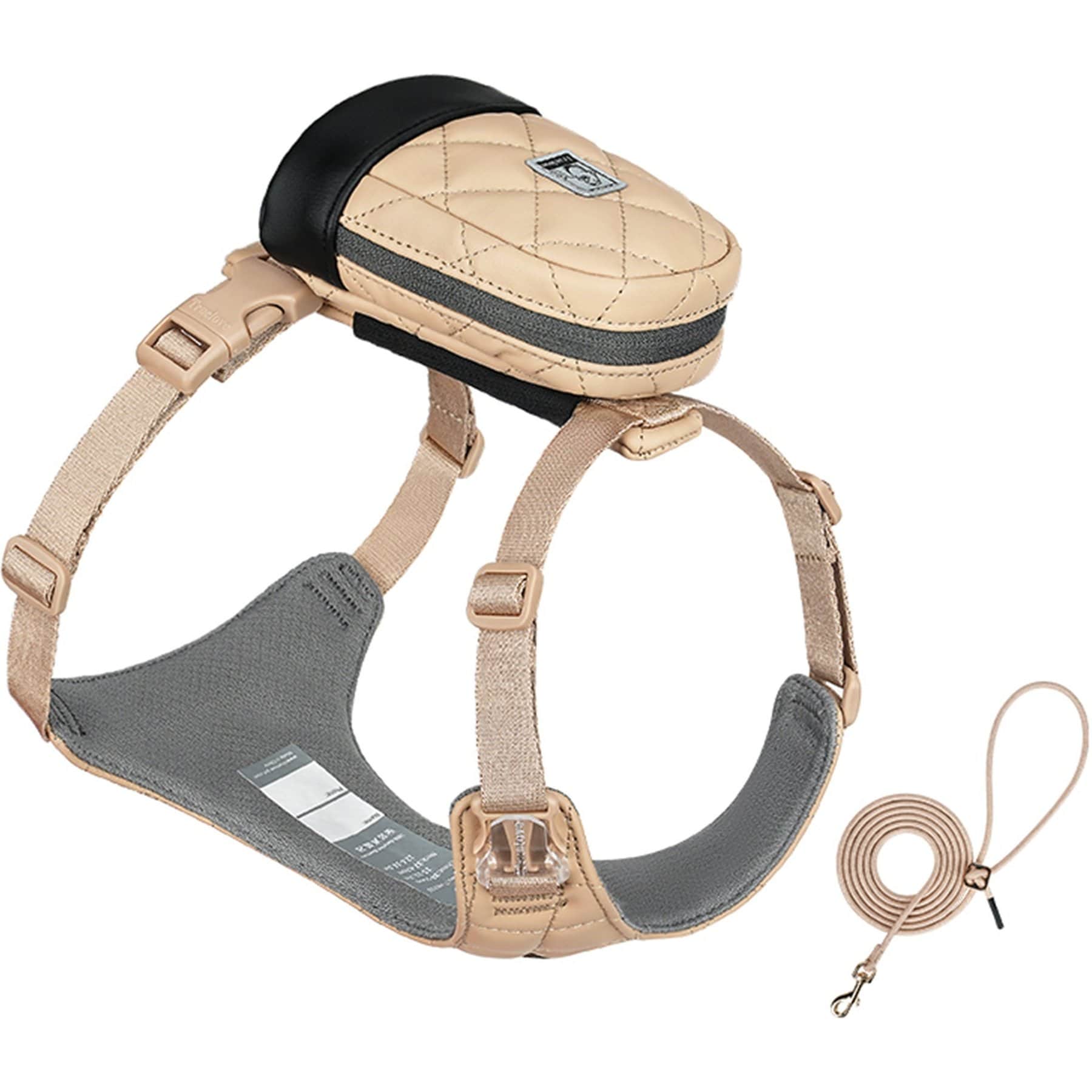 Chai's Choice Stylish Dog Backpack, Leash & Harness, Sand, Large: 15 to 21.5-in chest