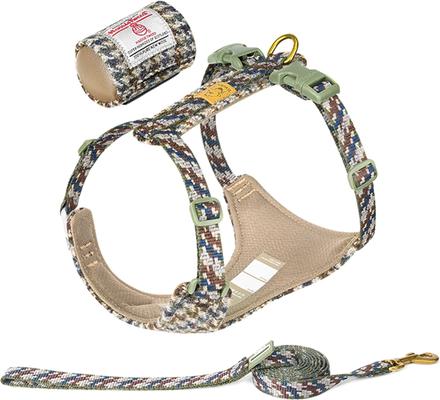 Show full view: Chai's Choice Fashionable Harris Tweed Wool Dog Poop Bag Dispenser, Leash & Harness, Pesto, Small: 11 to 15-in chest slide 2 of 10