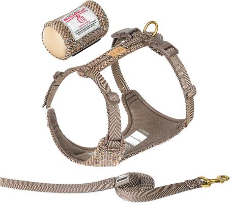 Show full view: Chai's Choice Fashionable Harris Tweed Wool Dog Poop Bag Dispenser, Leash & Harness, Otter, Small: 11 to 15-in chest slide 2 of 10