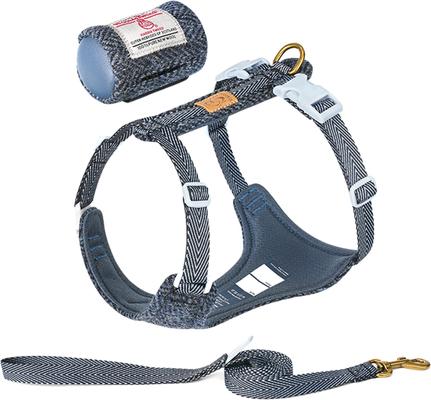 Show full view: Chai's Choice Fashionable Harris Tweed Wool Dog Poop Bag Dispenser, Leash & Harness, Dark Denim, Small: 11 to 15-in chest slide 2 of 10