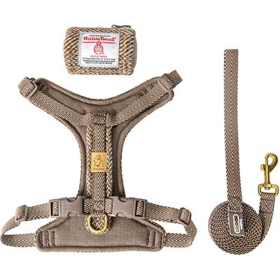 Chai's Choice Chai's Choice Fashionable Harris Tweed Wool Dog Poop Bag Dispenser, Leash & Harness, Otter, Large: 15 to 21.5-in chest