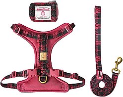 Chai's Choice Fashionable Harris Tweed Wool Dog Poop Bag Dispenser, Leash & Harness, Chili Pepper Red, Small: 11 to 15-in chest