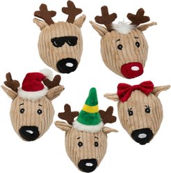HuggleHounds Christmas Santa's Reindeer Wee Huggles Balls Tough Plush Dog Toy, Small, 5 count