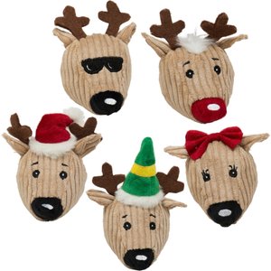 HuggleHounds Christmas Santa's Reindeer Wee Huggles Balls Tough Plush Dog Toy, Small, 5 count