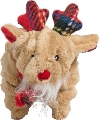 Show full view: HuggleHounds Christmas Tartan Tidings Reindeer Squooshie Tough Plush Dog Toy, Small slide 3 of 10