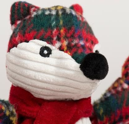 Show full view: HuggleHounds Christmas Tartan Tidings Fox Knottie Tough Plush Dog Toy, Small slide 7 of 11