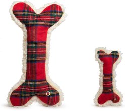 HuggleHounds HuggleFleece Tartan Tidings Bone Tough Plush Dog Toy, X-Large