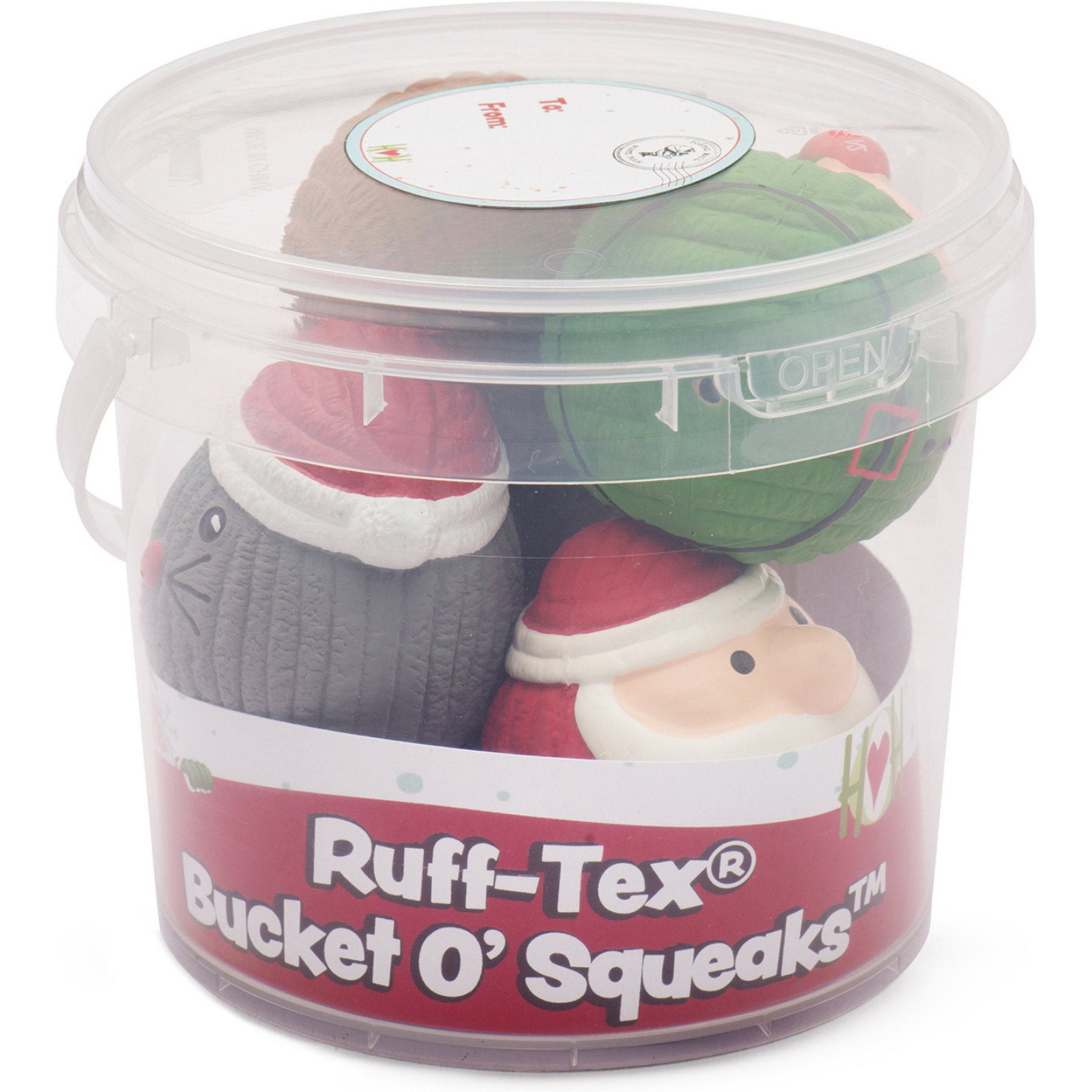 HuggleHounds Christmas Ruff-Tex Bucket O' Squeaks Squeaky Ball Dog Toy, Small, 5 count