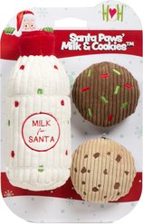 HuggleHounds Christmas Santa Paws' Milk & Cookies Tough Plush Dog Toy Gift Pack, 3 count