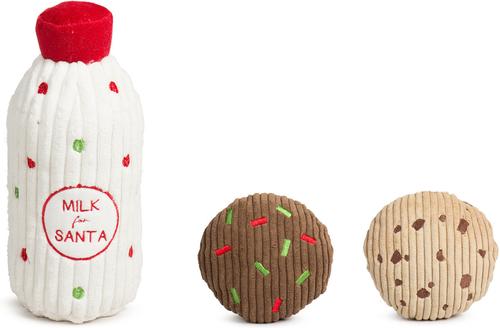 Show full view: HuggleHounds Christmas Santa Paws' Milk & Cookies Tough Plush Dog Toy Gift Pack, 3 count slide 2 of 9
