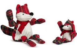 HuggleHounds Christmas Tartan Tidings Fox Knottie Tough Plush Dog Toy, Small