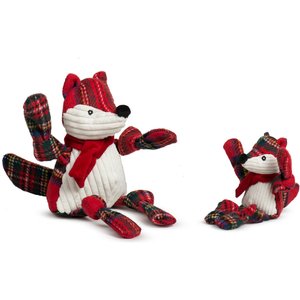HuggleHounds Christmas Tartan Tidings Fox Knottie Tough Plush Dog Toy, Small