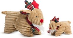 HuggleHounds Christmas Tartan Tidings Reindeer Squooshie Tough Plush Dog Toy, Large
