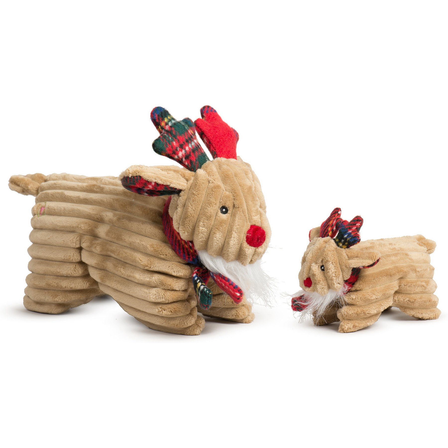 HuggleHounds Christmas Tartan Tidings Reindeer Squooshie Tough Plush Dog Toy, Large