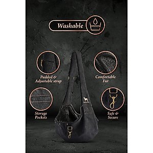 Noah & Paw Premium Denim 2X Safety Small Dog & Cat Sling Carrier, Medium, Black