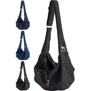 Noah & Paw Premium Denim 2X Safety Small Dog & Cat Sling Carrier, Medium, Black
