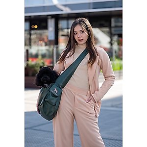 Noah & Paw Vegan Leather 2X Safety Small Dog & Cat Sling Carrier, Medium, Green