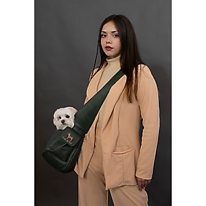 Noah & Paw Vegan Leather 2X Safety Small Dog & Cat Sling Carrier, Medium, Green