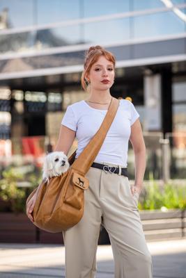 Show full view: Noah & Paw Machine Washable Dog & Cat Sling Carrier, Medium, Camel slide 9 of 10