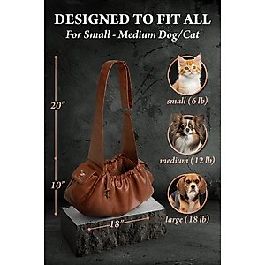 Noah & Paw Vegan Leather 2X Safety Small Dog & Cat Sling Carrier, Medium, Brown