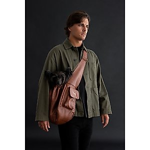 Noah & Paw Vegan Leather 2X Safety Small Dog & Cat Sling Carrier, Medium, Brown