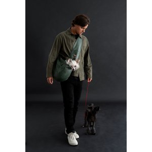 Noah & Paw Vegan Leather 3X Safety Small Dog & Cat Sling Carrier, Medium, Green