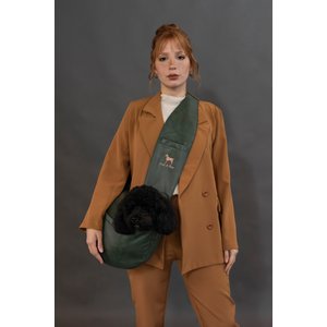 Noah & Paw Vegan Leather 3X Safety Small Dog & Cat Sling Carrier, Medium, Green