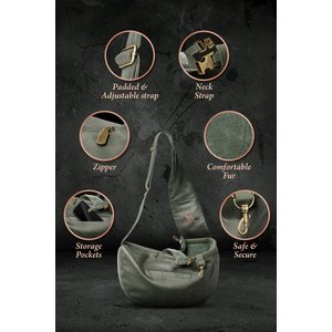 Noah & Paw Vegan Leather 3X Safety Small Dog & Cat Sling Carrier, Medium, Green