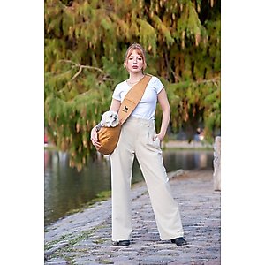 Noah & Paw Vegan Leather 3X Safety Small Dog & Cat Sling Carrier, Medium, Camel