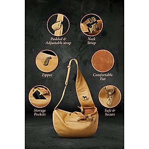 Noah & Paw Vegan Leather 3X Safety Small Dog & Cat Sling Carrier, Medium, Camel