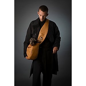 Noah & Paw Vegan Leather 3X Safety Small Dog & Cat Sling Carrier, Medium, Camel