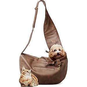Noah & Paw Vegan Leather 3X Safety Small Dog & Cat Sling Carrier, Medium, Brown