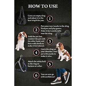 Noah & Paw Premium Denim 2X Safety Small Dog & Cat Sling Carrier, Medium, Black