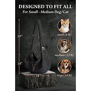 Noah & Paw Premium Denim 2X Safety Small Dog & Cat Sling Carrier, Medium, Black