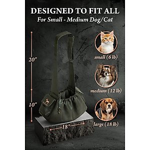 Noah & Paw Vegan Leather 2X Safety Small Dog & Cat Sling Carrier, Medium, Green