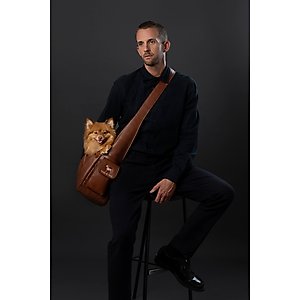 Noah & Paw Vegan Leather 2X Safety Small Dog & Cat Sling Carrier, Medium, Brown