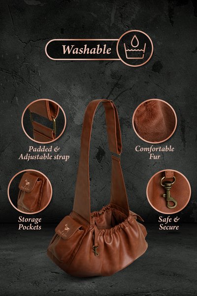 Noah & Paw Vegan Leather 2X Safety Small Dog & Cat Sling Carrier, Medium