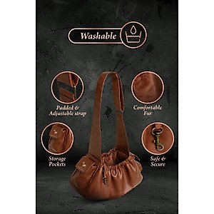 Noah & Paw Vegan Leather 2X Safety Small Dog & Cat Sling Carrier, Medium, Brown
