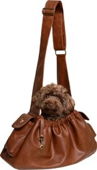 Noah & Paw Vegan Leather 2X Safety Small Dog & Cat Sling Carrier, Medium, Brown slide 1 of 9