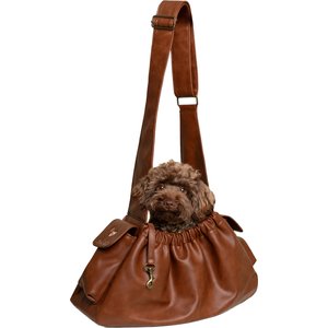 Noah & Paw Vegan Leather 2X Safety Small Dog & Cat Sling Carrier, Medium, Brown