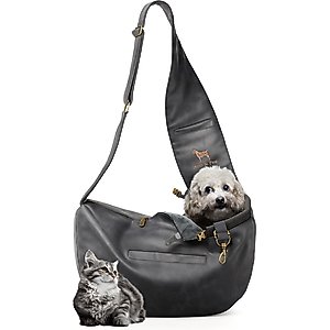 Noah & Paw Vegan Leather 3X Safety Small Dog & Cat Sling Carrier, Medium, Charcoal