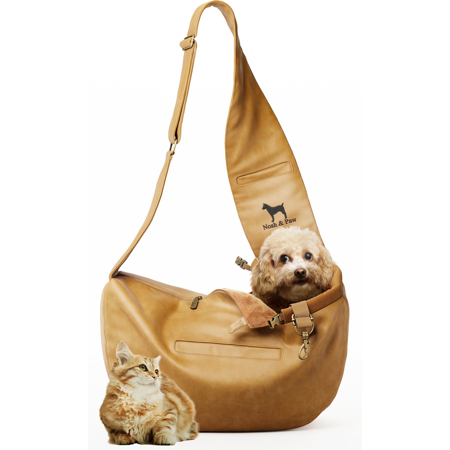 Noah & Paw Machine Washable Zippered Dog & Cat Sling Carrier, Medium, Camel