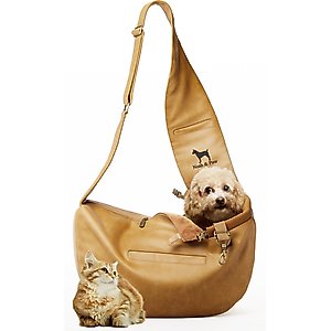 Noah & Paw Vegan Leather 3X Safety Small Dog & Cat Sling Carrier, Medium, Camel